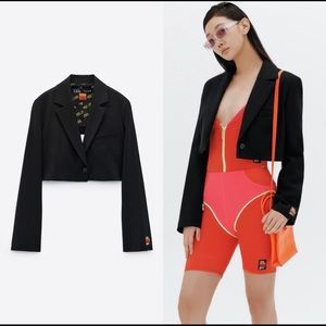 Zara black cropped blazer purple magazine